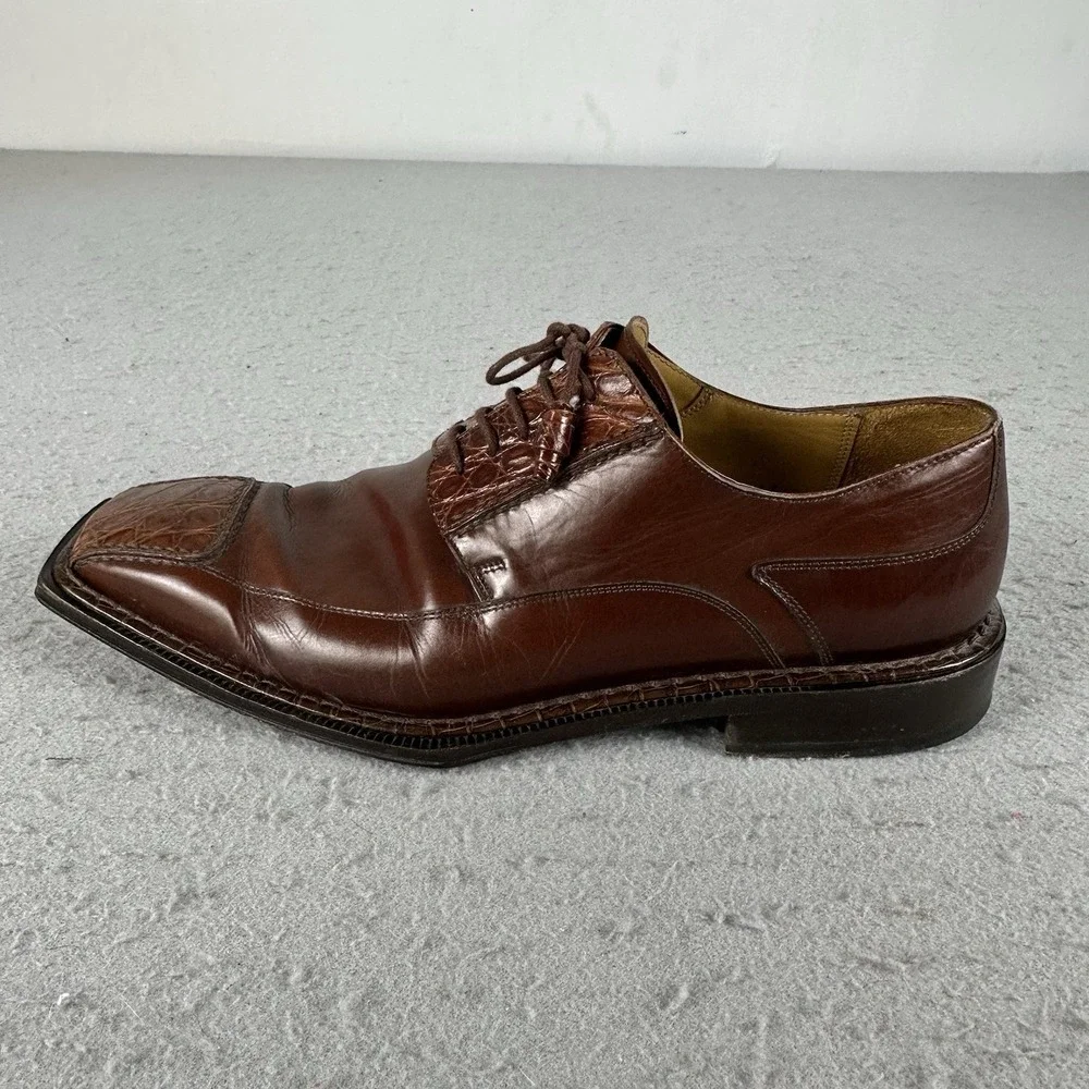 Mezlan Brown Crocodile Cap Toe‎ Oxford Dress Shoes Goodyear Welt Mens 9M Spain